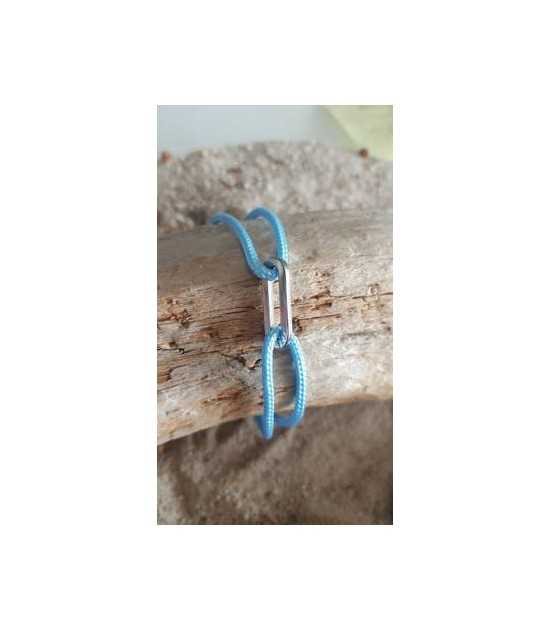 Bracelet lien nautique ajustable bleu ciel maillon acier argenté Pit'-N