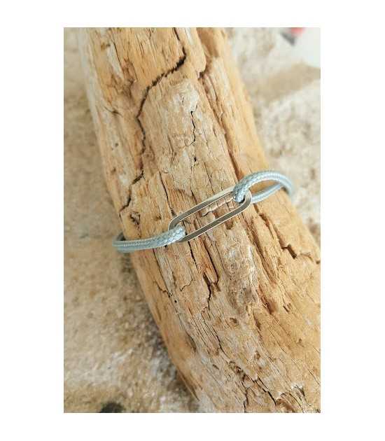 bracelet lien nautique ajustable maillon et pampille acier coloris argenté cordon marin